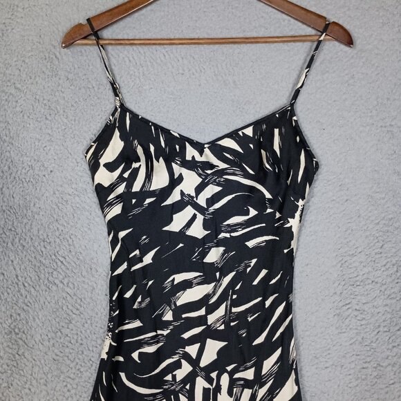 The Limited Slip Dress Women 2 Black Beige Floral 100% Silk Maxi Spaghetti Y2K - Picture 2 of 12